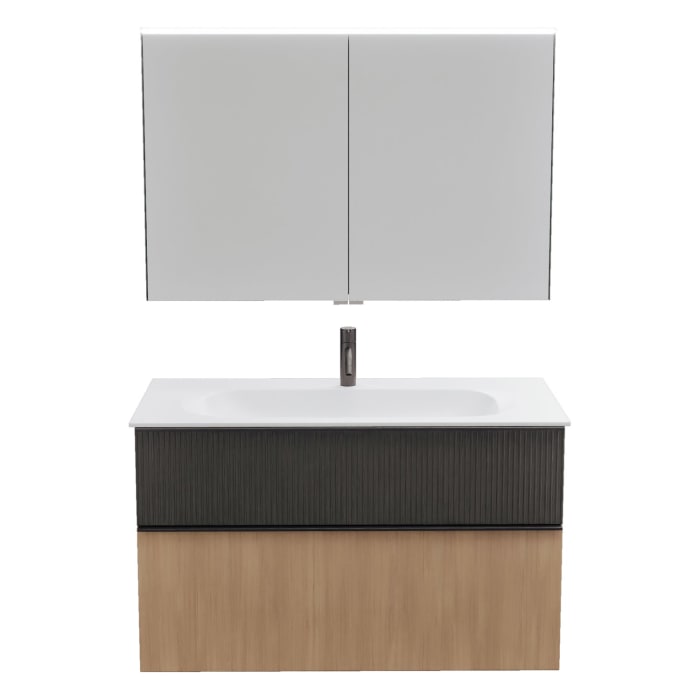 burgbad Fiumo 2.0 Badmöbelset 102 cm mit Waschtisch mit Unterschrank mit Griff G0200 und Spiegelschrank