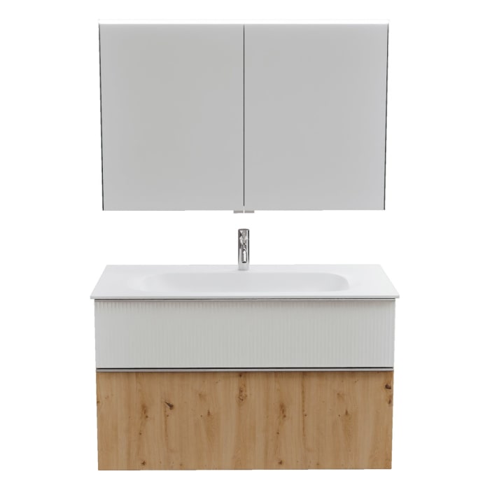 burgbad Fiumo 2.0 Badmöbelset 102 cm mit Waschtisch mit Unterschrank mit Griff G0146 und Spiegelschrank