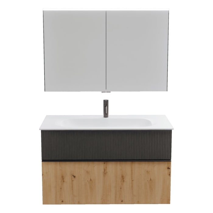 burgbad Fiumo 2.0 Badmöbelset 102 cm mit Waschtisch mit Unterschrank mit Griff G0200 und Spiegelschrank