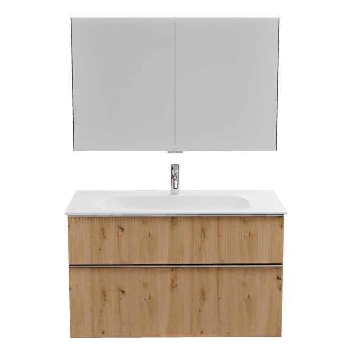 burgbad Fiumo 2.0 Badmöbelset 102 cm mit Waschtisch mit Unterschrank mit Griff G0146 und Spiegelschrank