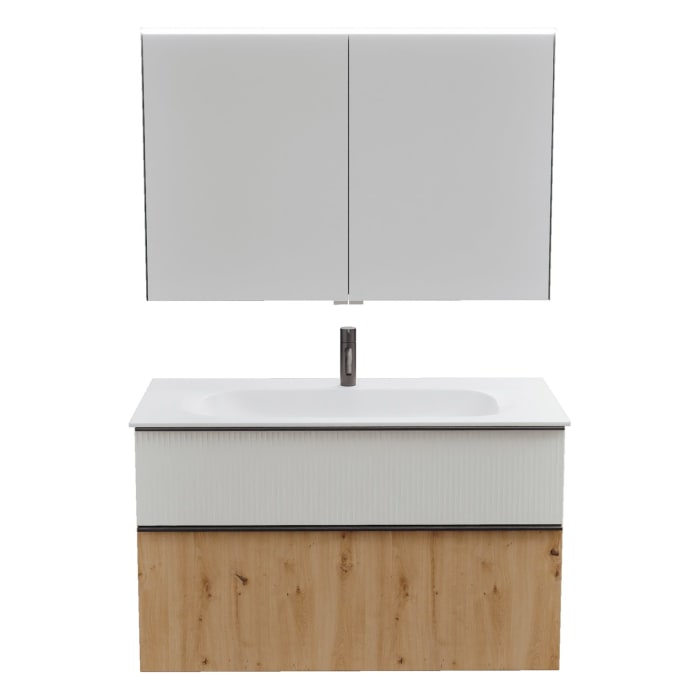 burgbad Fiumo 2.0 Badmöbelset 102 cm mit Waschtisch mit Unterschrank mit Griff G0200 und Spiegelschrank