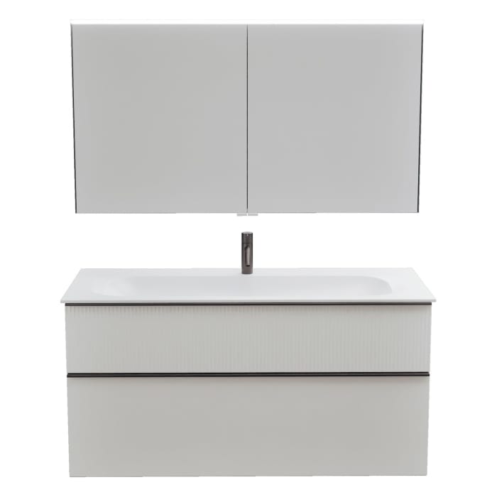 burgbad Fiumo 2.0 Badmöbelset 122 cm mit Waschtisch mit Unterschrank mit Griff G0200 und Spiegelschrank