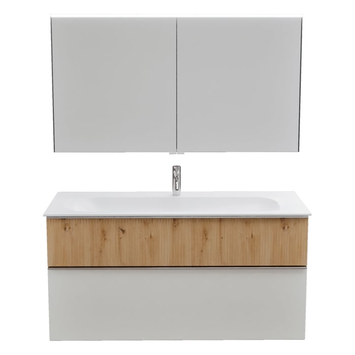 burgbad Fiumo 2.0 Badmöbelset 122 cm mit Waschtisch mit Unterschrank mit Griff G0146 und Spiegelschrank