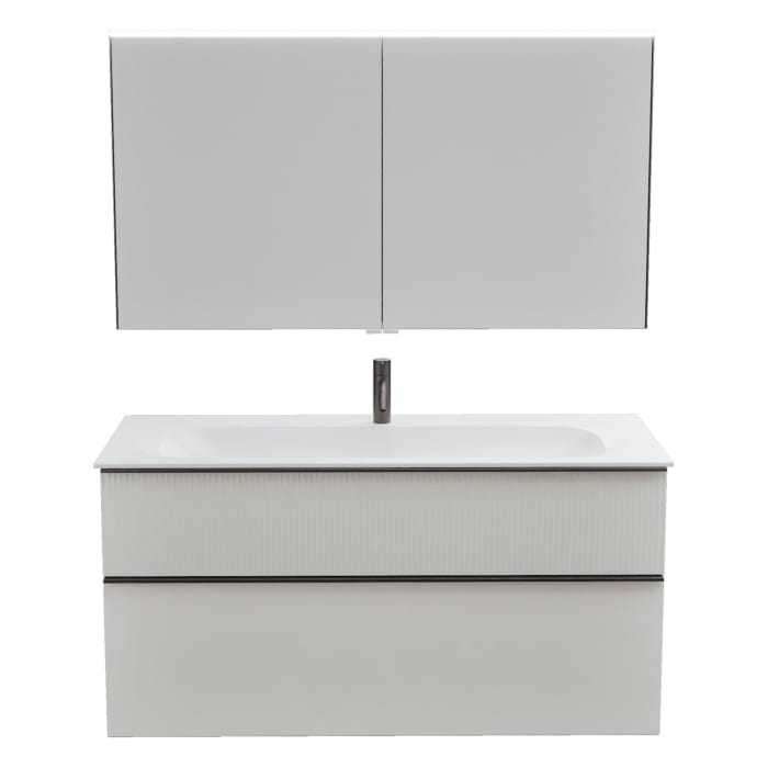 burgbad Fiumo 2.0 Badmöbelset 122 cm mit Waschtisch mit Unterschrank mit Griff G0200 und Spiegelschrank