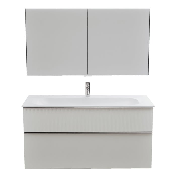 burgbad Fiumo 2.0 Badmöbelset 122 cm mit Waschtisch mit Unterschrank mit Griff G0146 und Spiegelschrank