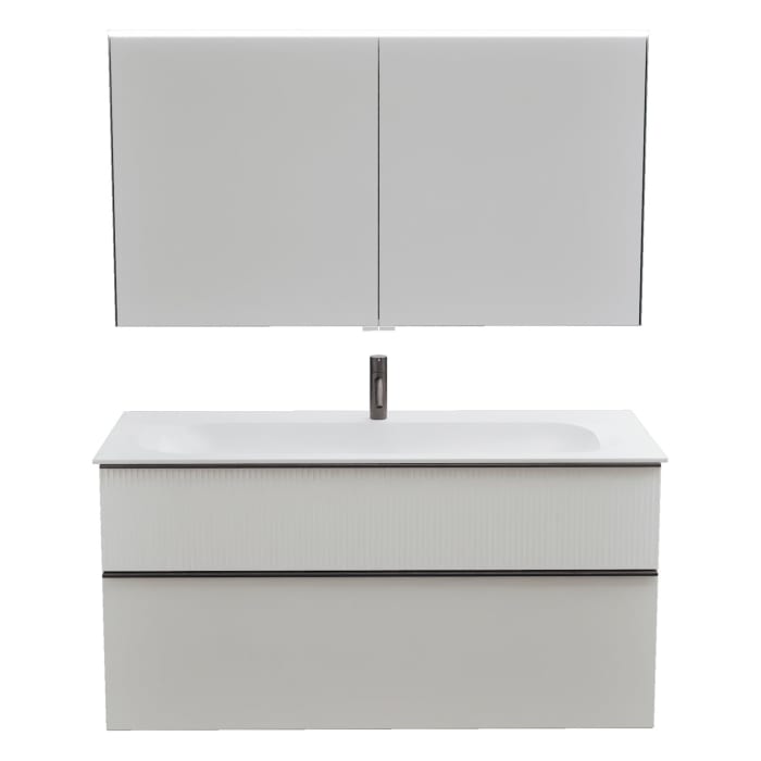 burgbad Fiumo 2.0 Badmöbelset 122 cm mit Waschtisch mit Unterschrank mit Griff G0200 und Spiegelschrank