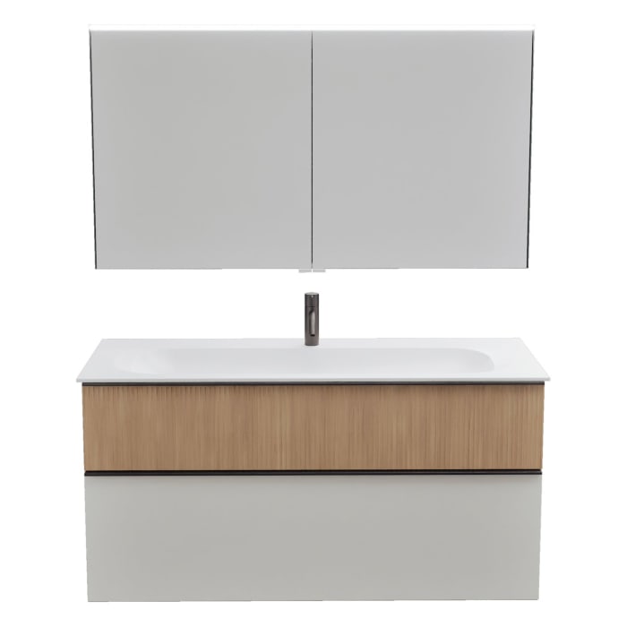 burgbad Fiumo 2.0 Badmöbelset 122 cm mit Waschtisch mit Unterschrank mit Griff G0200 und Spiegelschrank