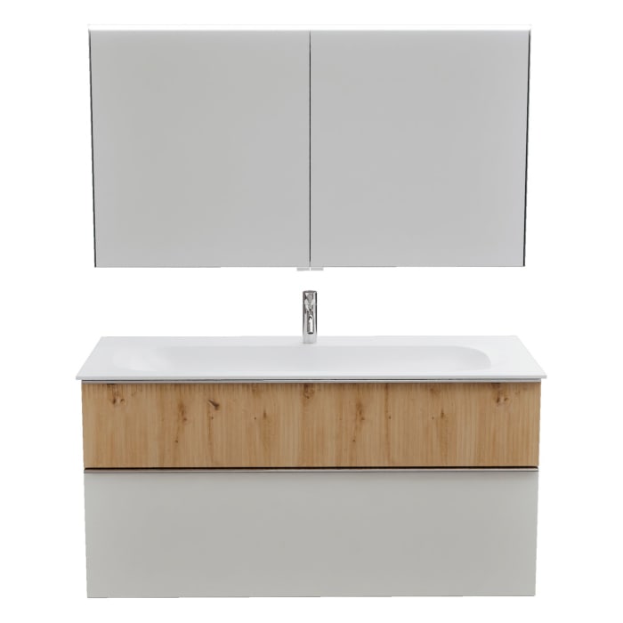 burgbad Fiumo 2.0 Badmöbelset 122 cm mit Waschtisch mit Unterschrank mit Griff G0146 und Spiegelschrank