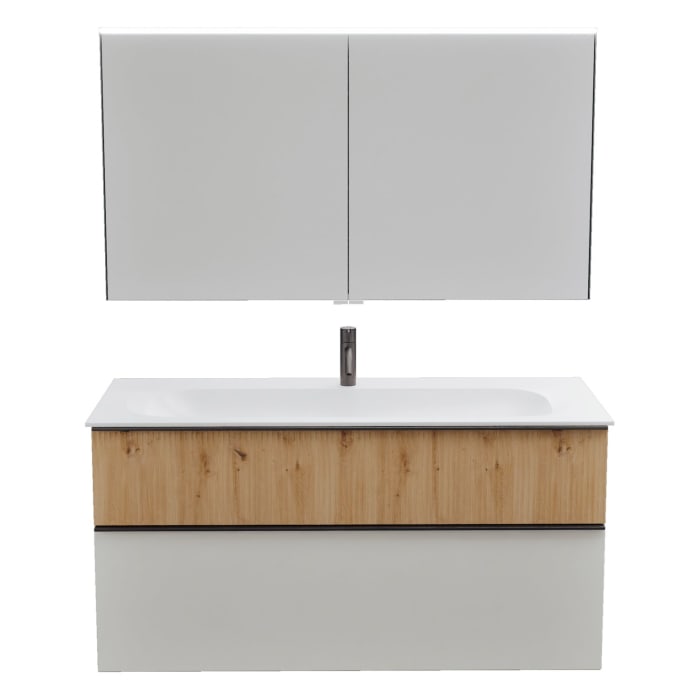 burgbad Fiumo 2.0 Badmöbelset 122 cm mit Waschtisch mit Unterschrank mit Griff G0200 und Spiegelschrank