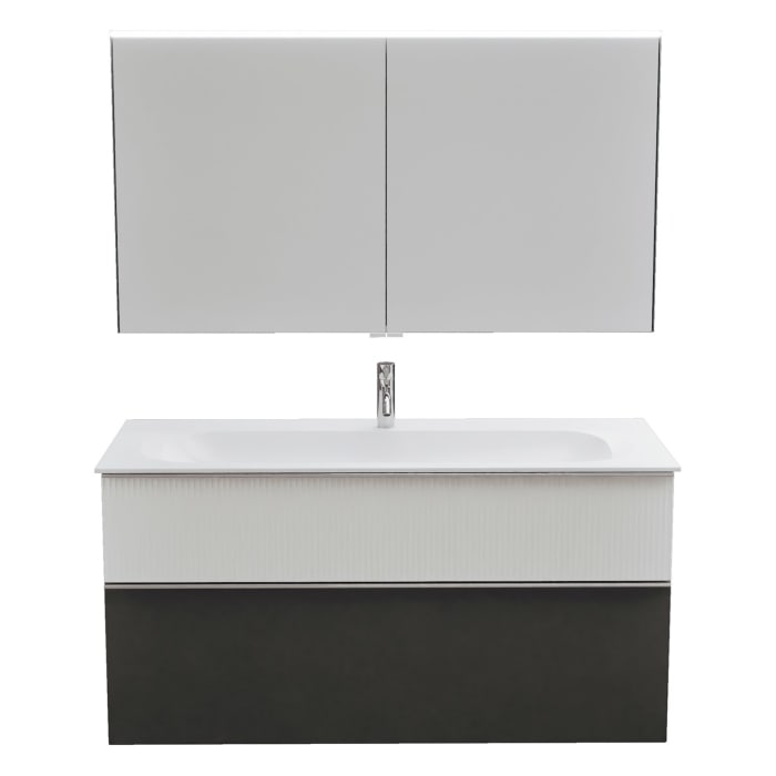 burgbad Fiumo 2.0 Badmöbelset 122 cm mit Waschtisch mit Unterschrank mit Griff G0146 und Spiegelschrank