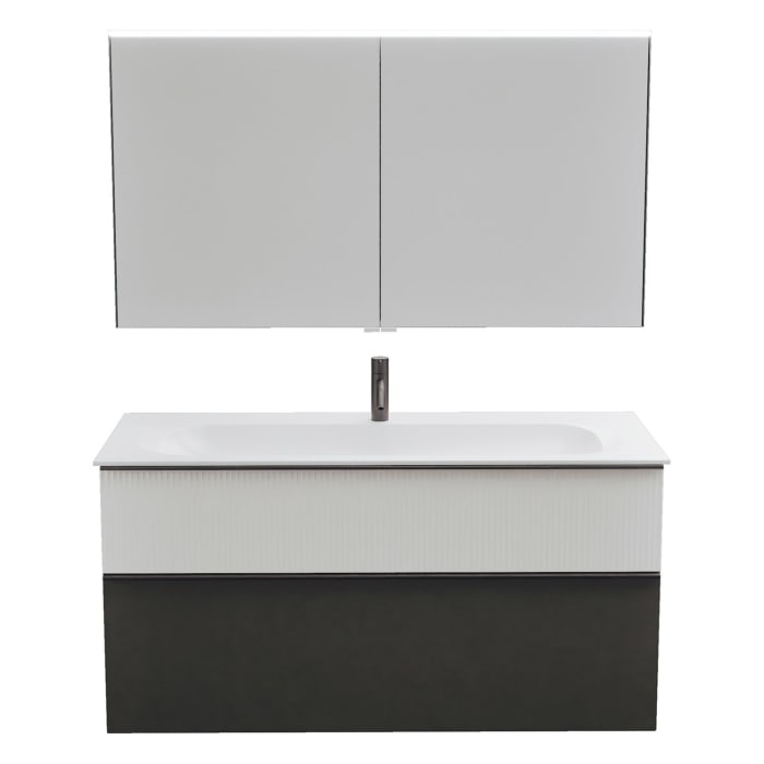 burgbad Fiumo 2.0 Badmöbelset 122 cm mit Waschtisch mit Unterschrank mit Griff G0200 und Spiegelschrank