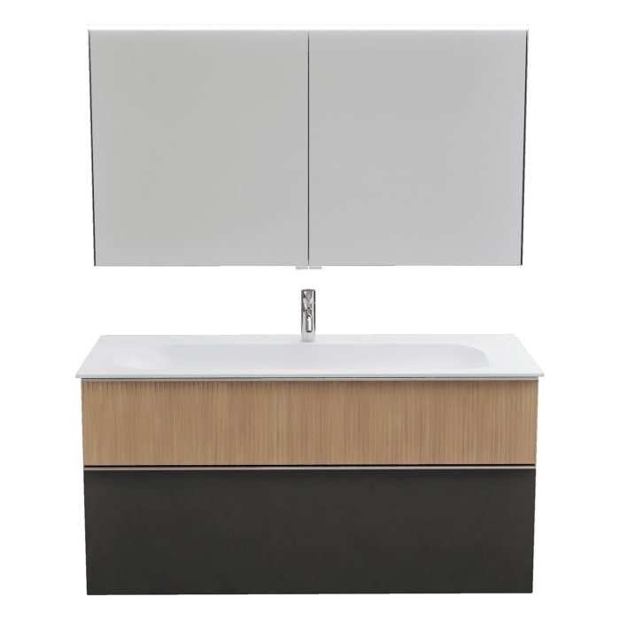 burgbad Fiumo 2.0 Badmöbelset 122 cm mit Waschtisch mit Unterschrank mit Griff G0146 und Spiegelschrank