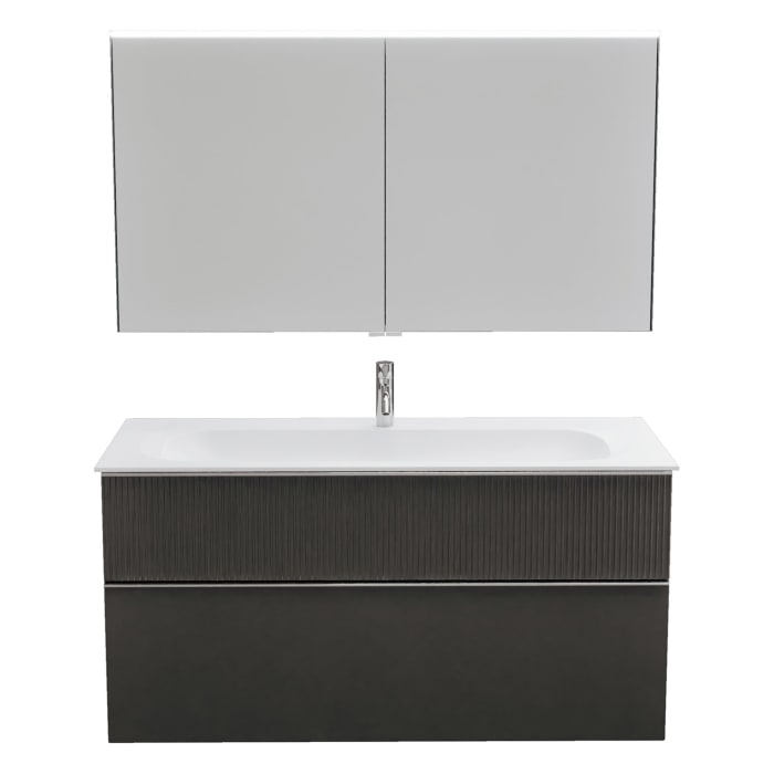 burgbad Fiumo 2.0 Badmöbelset 122 cm mit Waschtisch mit Unterschrank mit Griff G0146 und Spiegelschrank