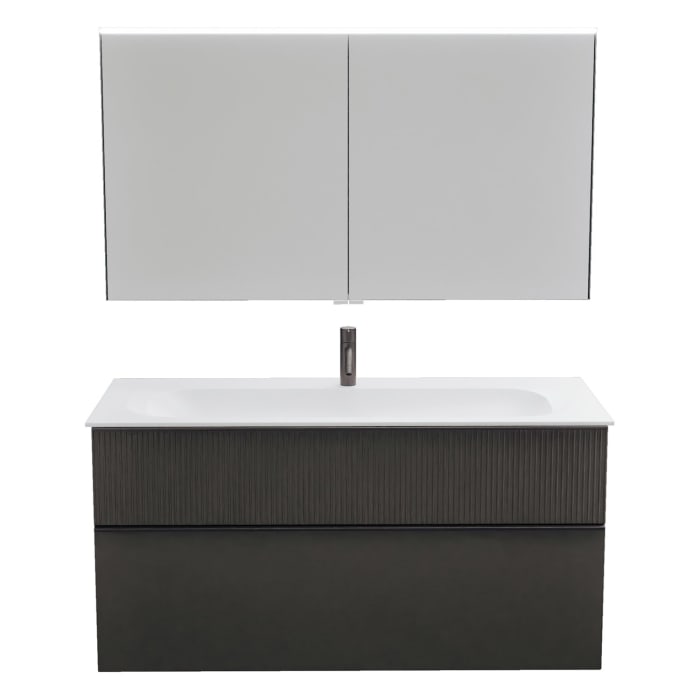 burgbad Fiumo 2.0 Badmöbelset 122 cm mit Waschtisch mit Unterschrank mit Griff G0200 und Spiegelschrank