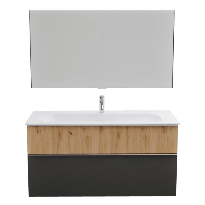 burgbad Fiumo 2.0 Badmöbelset 122 cm mit Waschtisch mit Unterschrank mit Griff G0146 und Spiegelschrank