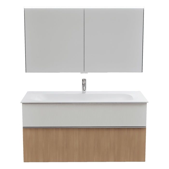 burgbad Fiumo 2.0 Badmöbelset 122 cm mit Waschtisch mit Unterschrank mit Griff G0146 und Spiegelschrank