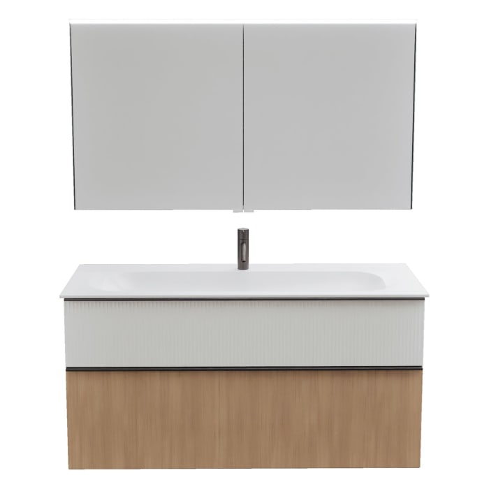 burgbad Fiumo 2.0 Badmöbelset 122 cm mit Waschtisch mit Unterschrank mit Griff G0200 und Spiegelschrank