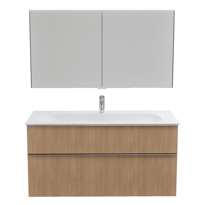 burgbad Fiumo 2.0 Badmöbelset 122 cm mit Waschtisch mit Unterschrank mit Griff G0146 und Spiegelschrank