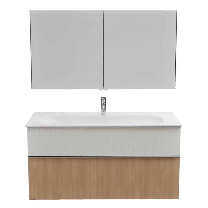 burgbad Fiumo 2.0 Badmöbelset 122 cm mit Waschtisch mit Unterschrank mit Griff G0146 und Spiegelschrank