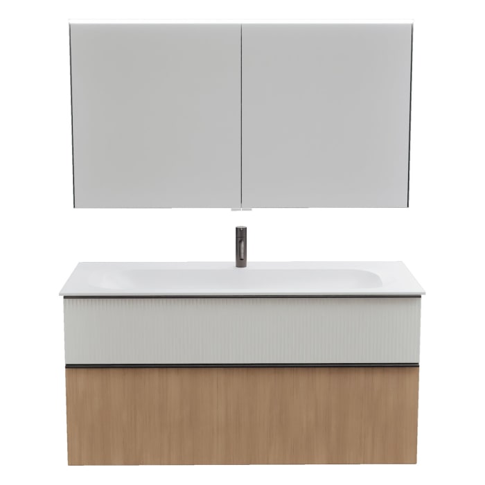 burgbad Fiumo 2.0 Badmöbelset 122 cm mit Waschtisch mit Unterschrank mit Griff G0200 und Spiegelschrank