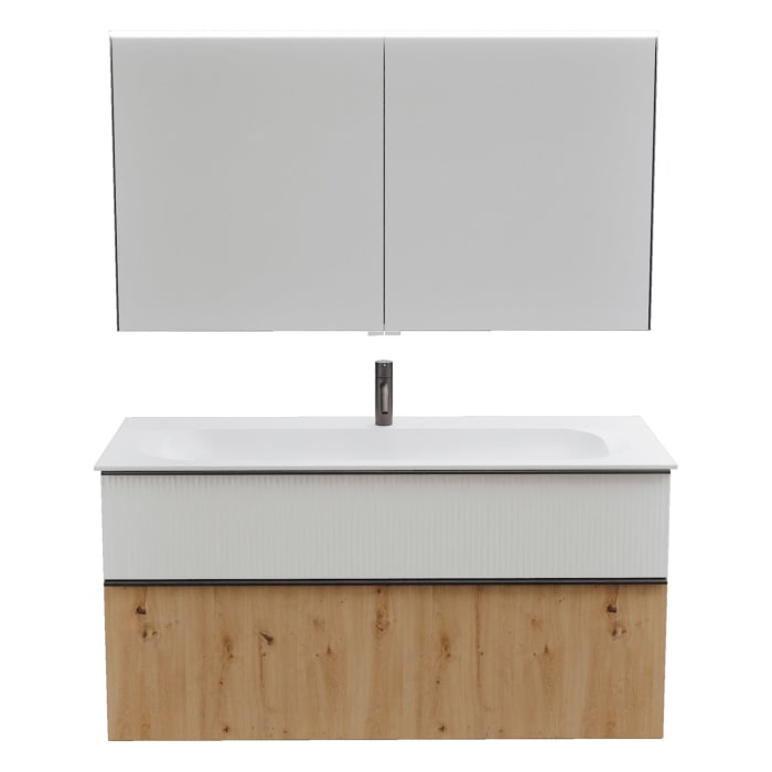 burgbad Fiumo 2.0 Badmöbelset 122 cm mit Waschtisch mit Unterschrank mit Griff G0200 und Spiegelschrank