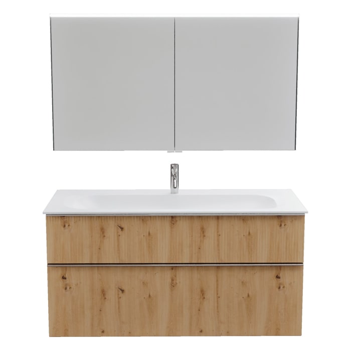 burgbad Fiumo 2.0 Badmöbelset 122 cm mit Waschtisch mit Unterschrank mit Griff G0146 und Spiegelschrank