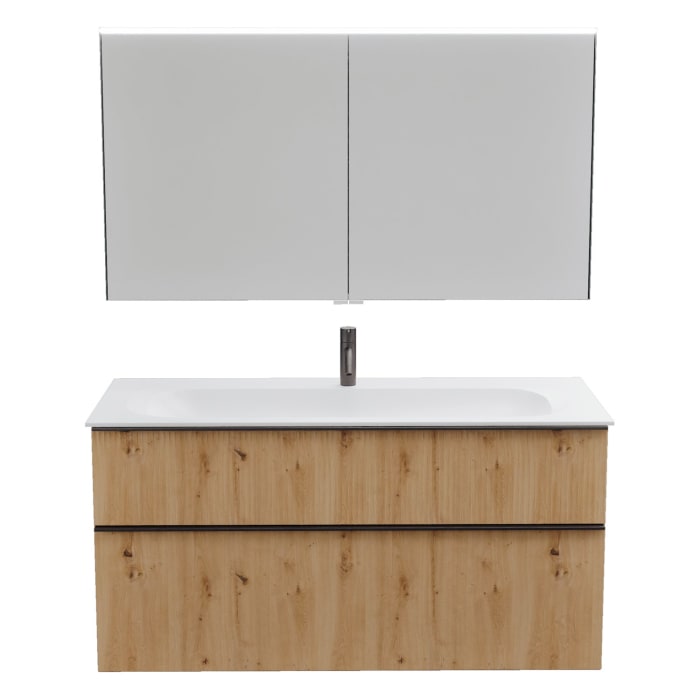 burgbad Fiumo 2.0 Badmöbelset 122 cm mit Waschtisch mit Unterschrank mit Griff G0200 und Spiegelschrank