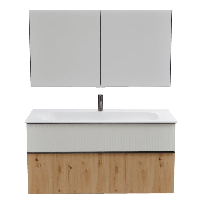 burgbad Fiumo 2.0 Badmöbelset 122 cm mit Waschtisch mit Unterschrank mit Griff G0200 und Spiegelschrank