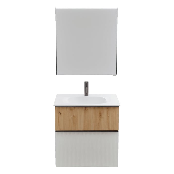 burgbad Fiumo 2.0 Badmöbelset 62 cm mit Waschtisch mit Unterschrank mit Griff G0200 und Spiegelschrank