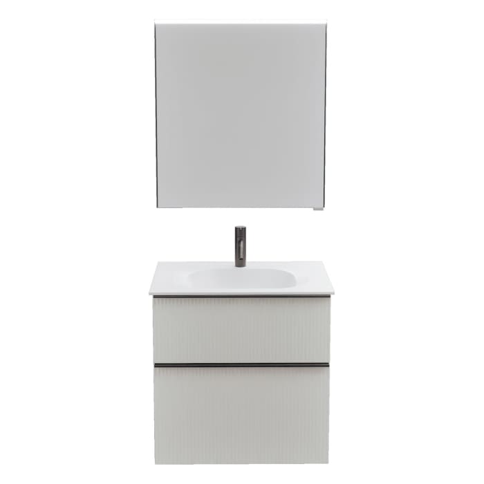 burgbad Fiumo 2.0 Badmöbelset 62 cm mit Waschtisch mit Unterschrank mit Griff G0200 und Spiegelschrank