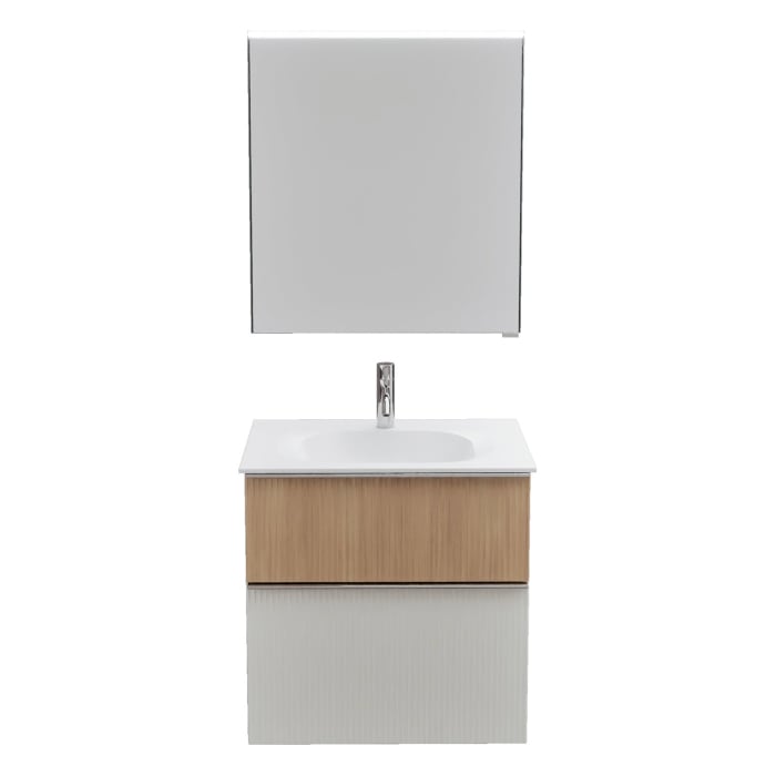 burgbad Fiumo 2.0 Badmöbelset 62 cm mit Waschtisch mit Unterschrank mit Griff G0146 und Spiegelschrank