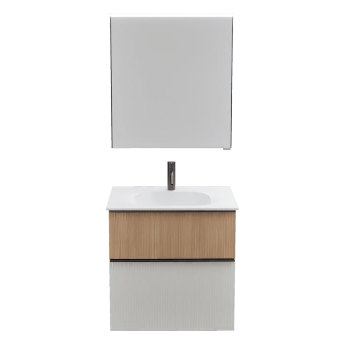 burgbad Fiumo 2.0 Badmöbelset 62 cm mit Waschtisch mit Unterschrank mit Griff G0200 und Spiegelschrank