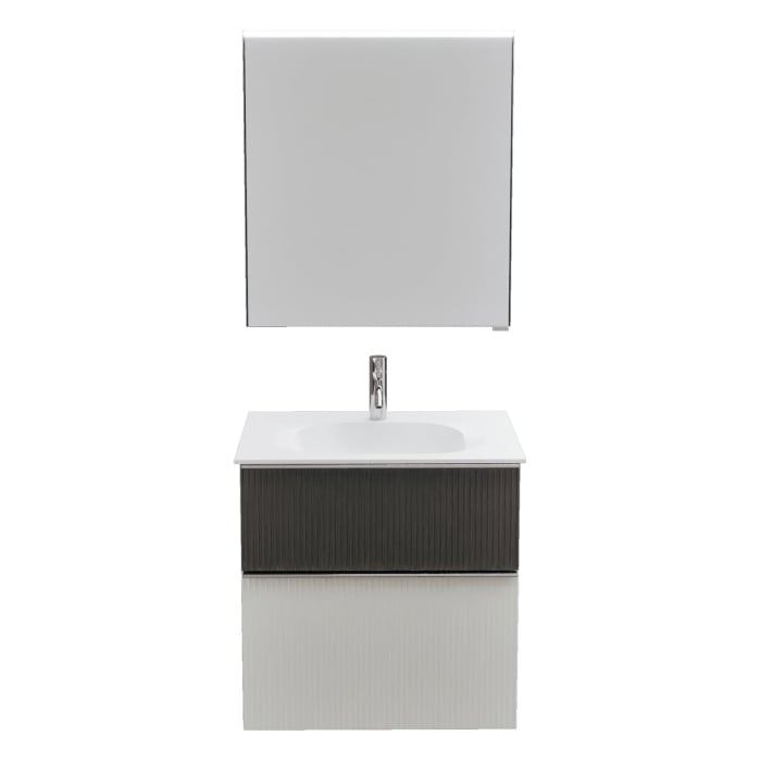 burgbad Fiumo 2.0 Badmöbelset 62 cm mit Waschtisch mit Unterschrank mit Griff G0146 und Spiegelschrank