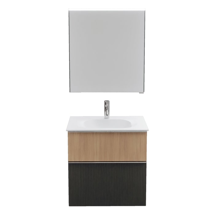 burgbad Fiumo 2.0 Badmöbelset 62 cm mit Waschtisch mit Unterschrank mit Griff G0146 und Spiegelschrank