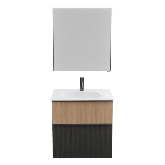 burgbad Fiumo 2.0 Badmöbelset 62 cm mit Waschtisch mit Unterschrank mit Griff G0200 und Spiegelschrank