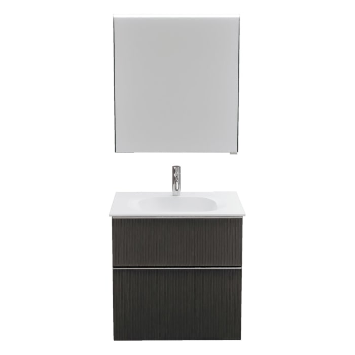 burgbad Fiumo 2.0 Badmöbelset 62 cm mit Waschtisch mit Unterschrank mit Griff G0146 und Spiegelschrank