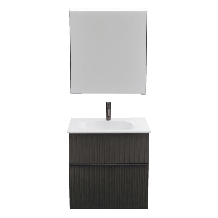 burgbad Fiumo 2.0 Badmöbelset 62 cm mit Waschtisch mit Unterschrank mit Griff G0200 und Spiegelschrank