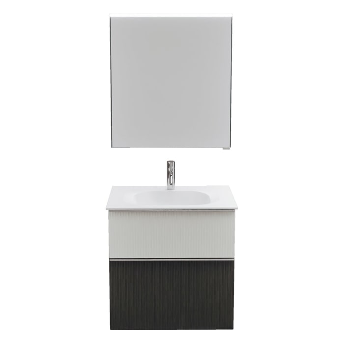 burgbad Fiumo 2.0 Badmöbelset 62 cm mit Waschtisch mit Unterschrank mit Griff G0146 und Spiegelschrank