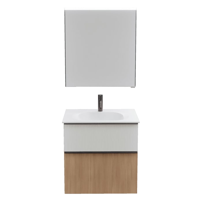 burgbad Fiumo 2.0 Badmöbelset 62 cm mit Waschtisch mit Unterschrank mit Griff G0200 und Spiegelschrank