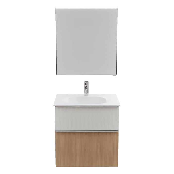 burgbad Fiumo 2.0 Badmöbelset 62 cm mit Waschtisch mit Unterschrank mit Griff G0146 und Spiegelschrank