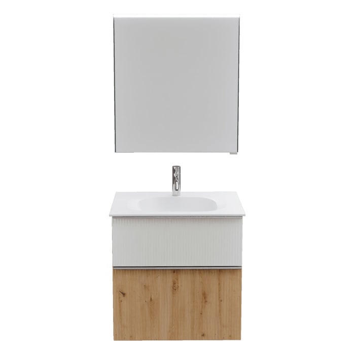 burgbad Fiumo 2.0 Badmöbelset 62 cm mit Waschtisch mit Unterschrank mit Griff G0146 und Spiegelschrank