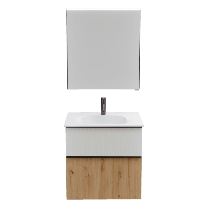 burgbad Fiumo 2.0 Badmöbelset 62 cm mit Waschtisch mit Unterschrank mit Griff G0200 und Spiegelschrank