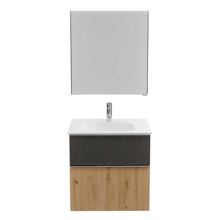 burgbad Fiumo 2.0 Badmöbelset 62 cm mit Waschtisch mit Unterschrank mit Griff G0146 und Spiegelschrank