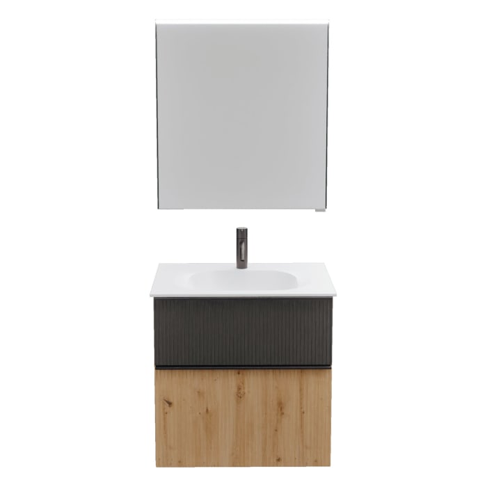 burgbad Fiumo 2.0 Badmöbelset 62 cm mit Waschtisch mit Unterschrank mit Griff G0200 und Spiegelschrank