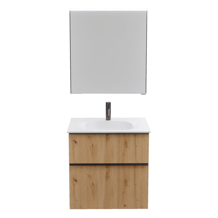 burgbad Fiumo 2.0 Badmöbelset 62 cm mit Waschtisch mit Unterschrank mit Griff G0200 und Spiegelschrank