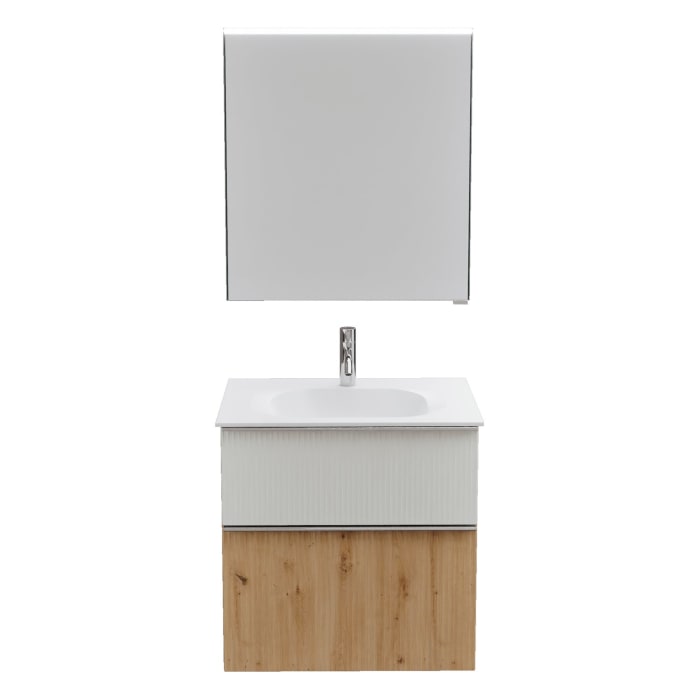 burgbad Fiumo 2.0 Badmöbelset 62 cm mit Waschtisch mit Unterschrank mit Griff G0146 und Spiegelschrank