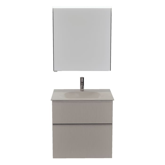 burgbad Fiumo 2.0 Badmöbelset 62 cm mit Waschtisch mit Unterschrank mit Griff G0146 und Spiegelschrank