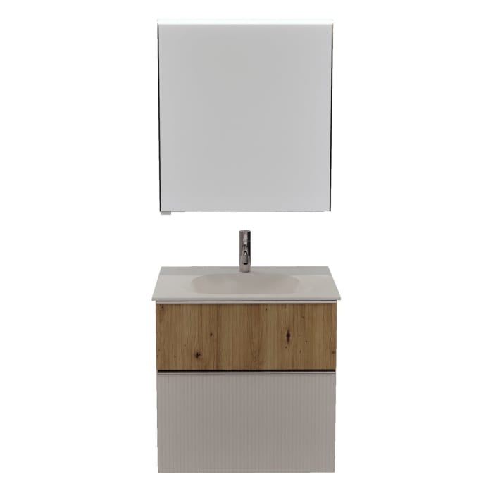 burgbad Fiumo 2.0 Badmöbelset 62 cm mit Waschtisch mit Unterschrank mit Griff G0146 und Spiegelschrank