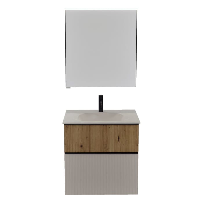 burgbad Fiumo 2.0 Badmöbelset 62 cm mit Waschtisch mit Unterschrank mit Griff G0200 und Spiegelschrank