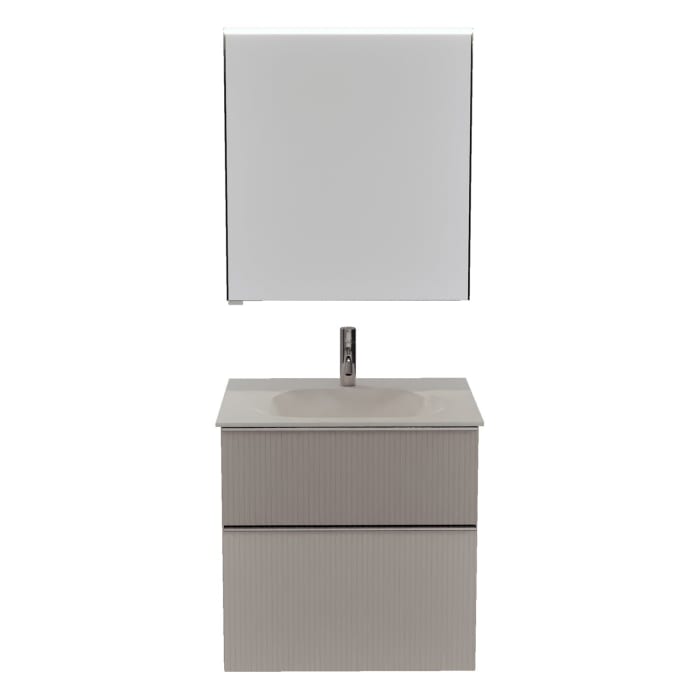 burgbad Fiumo 2.0 Badmöbelset 62 cm mit Waschtisch mit Unterschrank mit Griff G0146 und Spiegelschrank